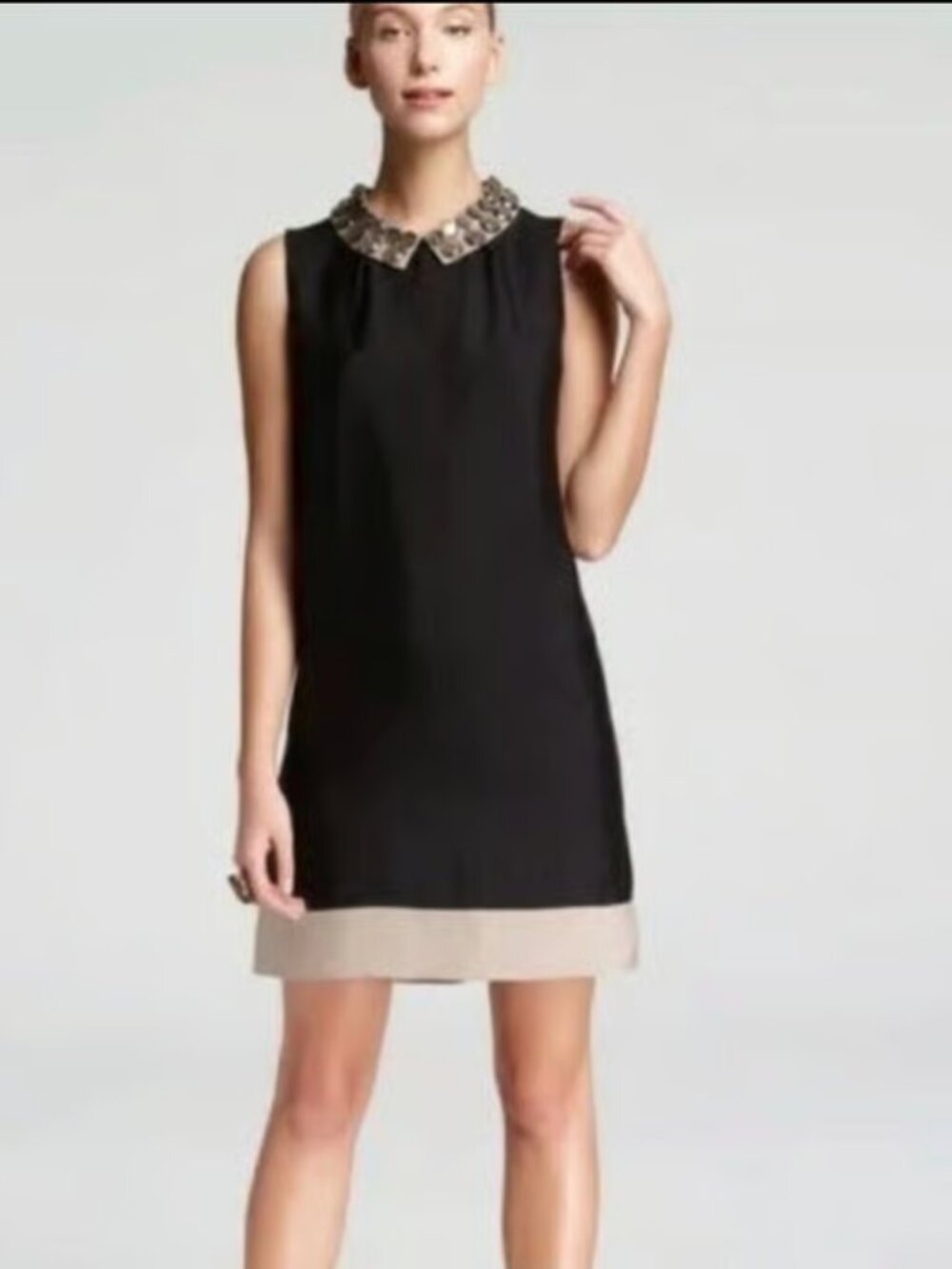 Kate Spade Black Satin Viscose  Cocktail Dress Jeweled Collar 6